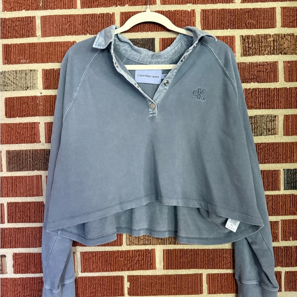 Calvin Klein Jeans Gray Cropped Hoodie